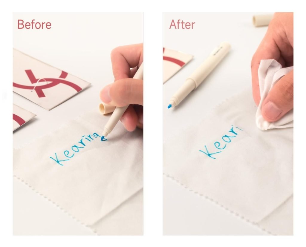 using Kearing blue water erasable pens before and after